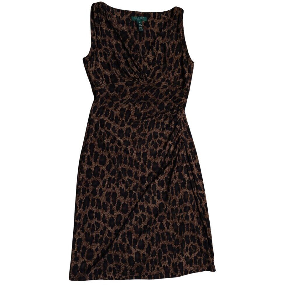 RALPH LAUREN Animal Print Dress Sheath Knee Length Leopard Print Wrap Mob Wife